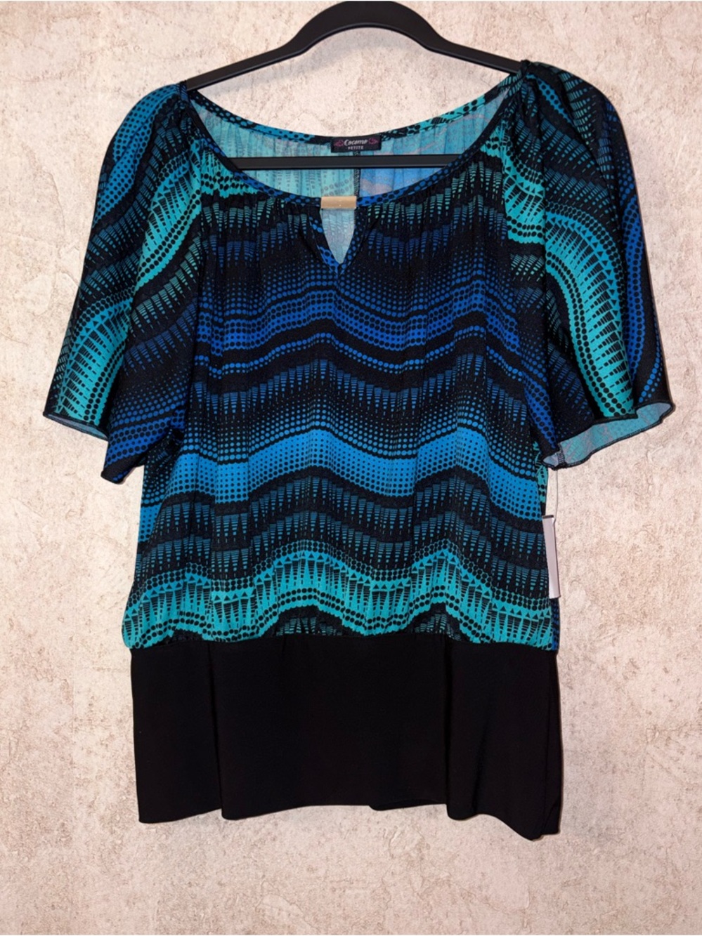 Cocomo Teal and Blue Wave Peasant Blouse